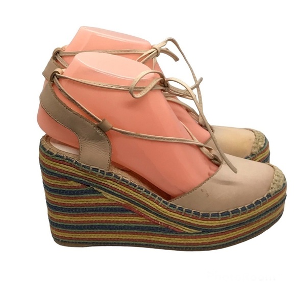 Jeffrey‎ Campbell Womens Sz 8 Leather Espadrille Platform Wedge Shoe Ankle Strap - Picture 1 of 16